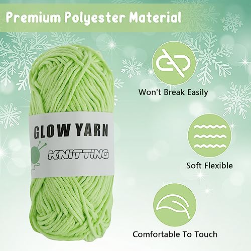 5 Rolls Glow in The Dark Yarn, Luminous Crochet Yarn for Halloween Crocheting, 174 ft Luminous DIY Knitting Yarn, Glow in The Dark Yarn for DIY Arts Crafts Crocheting Sewing Home Decoration (Green)