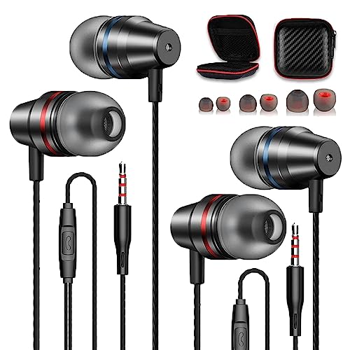 kolodosa 2 Pack Wired Earbuds - Metal Corded Earphones with Microphone Headphones Ear mic Buds Driver bass high Phone Android Quality Earbud Headphone Earphone Phones Best audifonos Volume