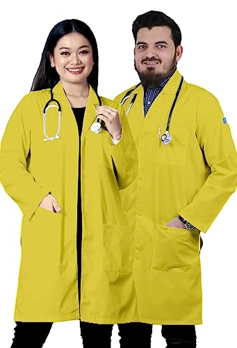 HEEDFIT Premium Quality Unisex Lab Coat, Comfortable Poly-Cotton Reusable & Professional Lab Coats Yellow L