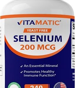 Vitamatic Yeast Free Selenium 200mcg as Selenomethionine Supplement Essential Trace Mineral with Superior Absorption 240 Tablets