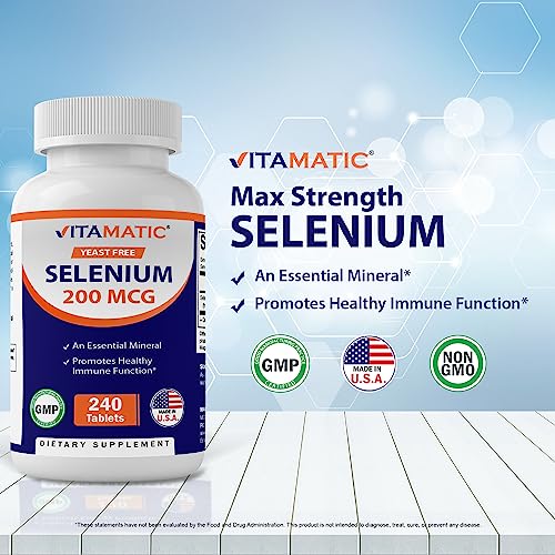 Vitamatic Yeast Free Selenium 200mcg as Selenomethionine Supplement Essential Trace Mineral with Superior Absorption 240 Tablets