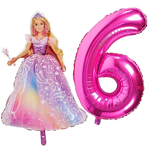 Toyland® Foil Barbie Balloon Pack - 1 x 42" Character Shape Balloon & 1 x 40" Number Balloon - Kids Party Decorations