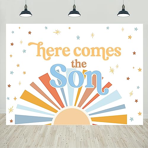 Sunshine Baby Shower Backdrop for Boys Boho Here Comes The Son Baby Shower Party Decorations Boy Sonshine Shower Decor Banner Photobooth Supplies 5x3ft