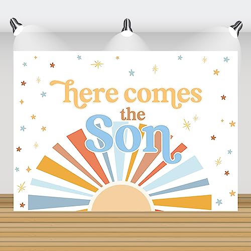 Sunshine Baby Shower Backdrop for Boys Boho Here Comes The Son Baby Shower Party Decorations Boy Sonshine Shower Decor Banner Photobooth Supplies 5x3ft