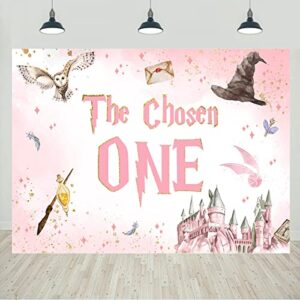 wizard birthday backdrop for girls pink witch magic school of wizardry the chosen one happy 1st birthday party background decorations girl birthday cake table banner 7x5ft