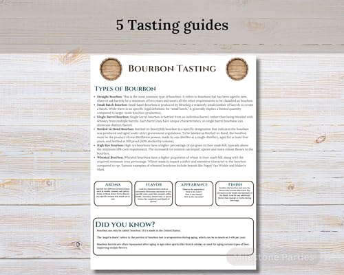 Bourbon flight tasting mat and guide sheet. Bourbon tasting guide for bourbon party. Bourbon placemats, Bourbon lover. Bachelor party games for bourbon party