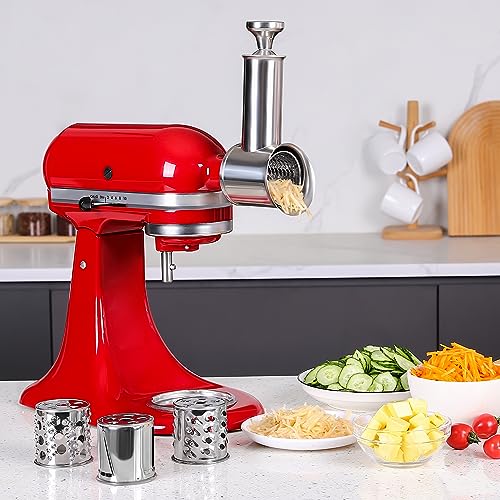 Stainless Steel Slicer Shredder Attachment for KitchenAid Stand Mixer, Salad Maker Cheese Grater Vegetable Slicer Attachment for Kitchenaid with 4 Blades by KINGEAGLE