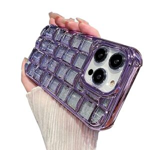 fycyko case for iphone 14 pro max glitter phone case 3d wave lattice luxury plating aesthetic cute gradient twinkle bling sparkle design for iphone 14 pro max women girl men 6.7'' purple