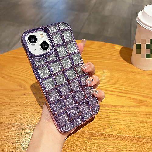 Fycyko Case for iPhone 14 Pro Max Glitter Phone Case 3D Wave Lattice Luxury Plating Aesthetic Cute Gradient Twinkle Bling Sparkle Design for iPhone 14 Pro Max Women Girl Men 6.7'' Purple