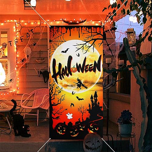 Halloween Door Decoration Happy Halloween Door Cover, Large Fabric Halloween Party Decorations Door Cover for Front Door Porch Wall Decoration Halloween Party Supplies Indoor Outdoor,5.9x2.9 Feet, D