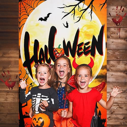 Halloween Door Decoration Happy Halloween Door Cover, Large Fabric Halloween Party Decorations Door Cover for Front Door Porch Wall Decoration Halloween Party Supplies Indoor Outdoor,5.9x2.9 Feet, D