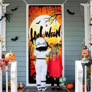 Halloween Door Decoration Happy Halloween Door Cover, Large Fabric Halloween Party Decorations Door Cover for Front Door Porch Wall Decoration Halloween Party Supplies Indoor Outdoor,5.9x2.9 Feet, D