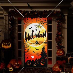 Halloween Door Decoration Happy Halloween Door Cover, Large Fabric Halloween Party Decorations Door Cover for Front Door Porch Wall Decoration Halloween Party Supplies Indoor Outdoor,5.9x2.9 Feet, D