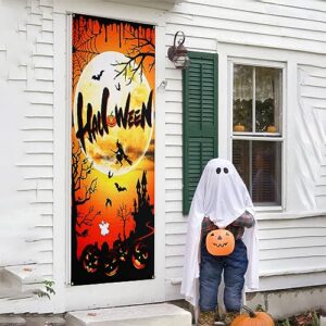 Halloween Door Decoration Happy Halloween Door Cover, Large Fabric Halloween Party Decorations Door Cover for Front Door Porch Wall Decoration Halloween Party Supplies Indoor Outdoor,5.9x2.9 Feet, D