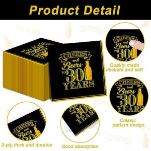 50 Pcs Cheers to 30 Years Party Napkins 30th Birthday Napkins 6.5x6.5 Inches Disposable Party Supplies Black and Gold Paper Napkins for Men Women 30th Birthday Decorations Wedding Anniversary