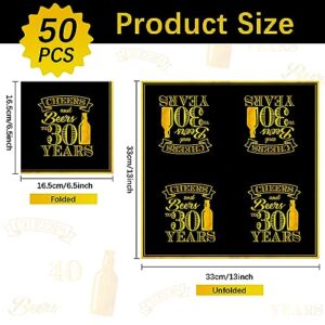 50 Pcs Cheers to 30 Years Party Napkins 30th Birthday Napkins 6.5x6.5 Inches Disposable Party Supplies Black and Gold Paper Napkins for Men Women 30th Birthday Decorations Wedding Anniversary