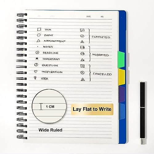 CAGIE 5 Subject Notebook Wide Ruled 8.5x11 Spiral Notebook with Dividers Tabs 240 Pages A4 Notebooks for School Work Organization Note Taking, Blue