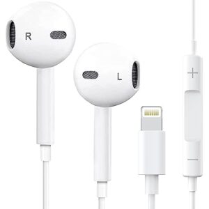 iphone earbuds headphones with lightning connector [mfi certified] built-in microphone & volume control, noise isolating wired earphones for iphone 14/13/12/11/xr/xs/x/8/7/se, support all ios