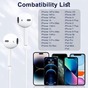 iPhone Earbuds Headphones with Lightning Connector [MFi Certified] Built-in Microphone & Volume Control, Noise Isolating Wired Earphones for iPhone 14/13/12/11/XR/XS/X/8/7/SE, Support All iOS