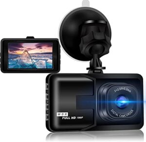 dash cam 720p full hd, on-dashboard camera video recorder dashcam for cars with 3" lcd display, night vision, wdr, motion detection, parking mode, 120° wide angle
