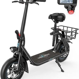 URBANMAX C1 Electric Scooter with Seat, 450W Powerful Motor up to 22 Miles Range, Foldable Electric Scooter for Adults Max Speed 15.5 Mph, Electric Scooter for Commuting with Basket