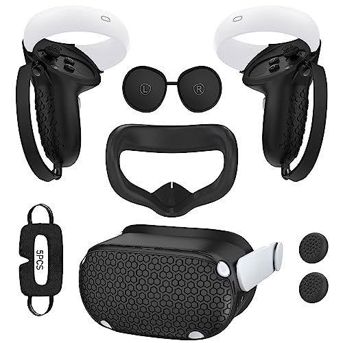 for Oculus Quest 2 Accessories Face Cushion Cover for Quest 2 Contorller Grips Lens Cover VR Silicone Covers VR Shell Cover Thumbsticks Covers for Meta Quest 2 Disposable Eye Cover 5pcs (Black)