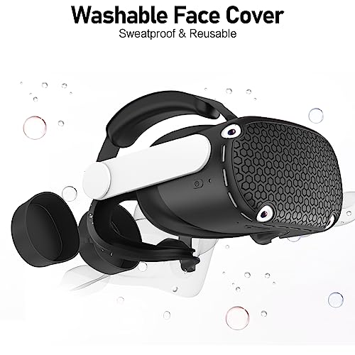 for Oculus Quest 2 Accessories Face Cushion Cover for Quest 2 Contorller Grips Lens Cover VR Silicone Covers VR Shell Cover Thumbsticks Covers for Meta Quest 2 Disposable Eye Cover 5pcs (Black)