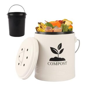 Compost Bin Kitchen Countertop, Indoor Compost Bin with Inner Bucket, 1.3 Gallon Small Compost Bin with Lid, Indoor Composter Bin Counter Compost Pail Food Waste Bin Includes 3pcs Carbon Filter, Cream