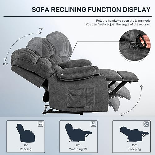 YI DANICA Recliner Chair Massage Heated Modern Ergonomic Lounge Single Sofa Seat Living Room Gravity Recliners Elastic Foam Filling 2 Cup Holders & Side Pocket