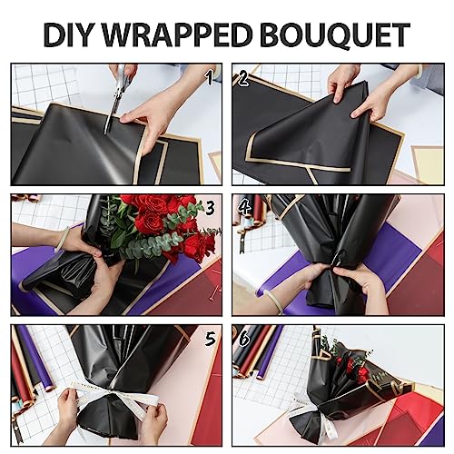 NESCCI 20 Sheets Flower Wrapping Paper - Waterproof Floral Bouquet Wrapping Paper, Florist Supplies Packaging Paper for Wedding Birthday Gift DIY (Black)