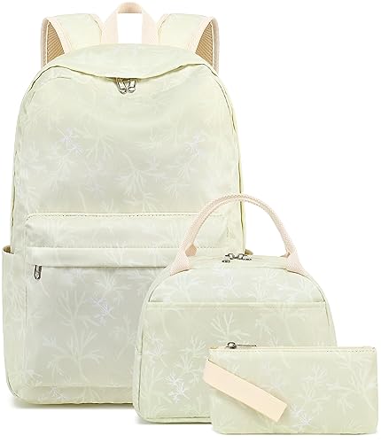 Bluboon Teen Girls School Backpack Kids Bookbag Set with Lunch Box Pencil Case Travel Laptop Backpack Casual Daypacks (Beige)