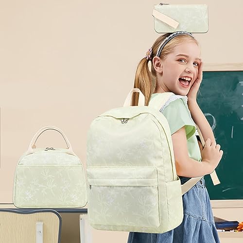 Bluboon Teen Girls School Backpack Kids Bookbag Set with Lunch Box Pencil Case Travel Laptop Backpack Casual Daypacks (Beige)