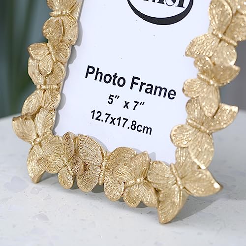 5x7 Antique Picture Frame Gold Butterfly 5 x 7 Vintage Photo Frames for Tabletop Display and Wall Mount Vertical Horizontal