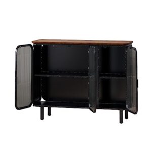 Aisurun 40.94" Modern Storage Cabinet Sideboard with 3 Glass Doors, Fir Top & 2 Tier Storage Shelves for Entryway Living Room Home Office Dining Room, Black+Brown