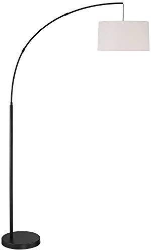 360 Lighting Cora Modern Industrial 72" Tall Arc Floor Lamp Standing with Smart Socket Black Metal White Linen Drum Shade for Living Room Reading Family Bedroom Office House Home Decor