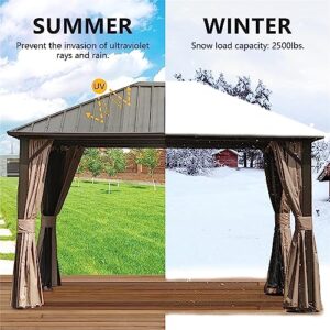 Evedy 10'x12' Outdoor Gazebo,Metal Gazebos with Netting & Curtains,Permanent Outdoor Galvanized Steel Roof Gazebo with Aluminum Frame,for Garden, Patios, Lawns, Parties(Dark Brown)