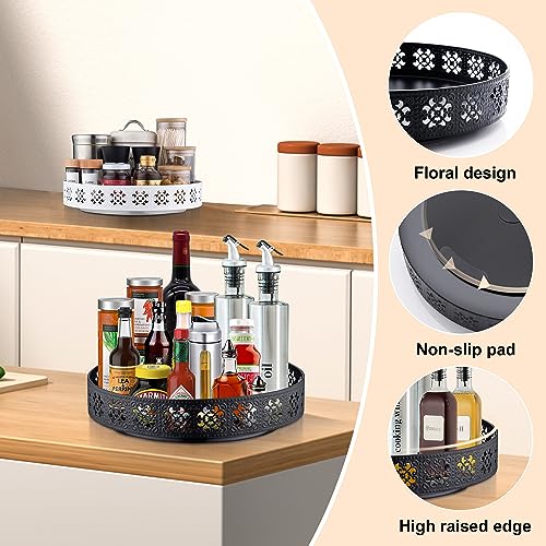 LEMIKKLE 12" Lazy Susan Organizer for Cabinet Countertop, Rotating Kitchen Table Organizer Counter Tray, Turntable Spice Rack Organizer for Kitchen Bathroom Pantry Vanity (Black 12")