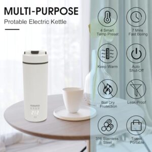 PERSUPER Portable Kettle, 450ml Small Electric Travel Kettle, Coffee Kettle, with 4 Variable Presets, Fast Boil and Keep Warm Function, Auto Shut-Of, Boil Dry Protection, 316 Stainless Steel