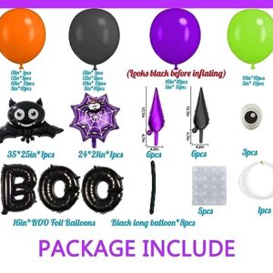 Bonropin 144pcs Halloween Balloon Garland Arch kit with Black Orange Green Purple Eyes Balloons, Bat Spider Boo Foil Balloons, Black Purple Explosion Star Foil Balloons for Halloween Party Decorations