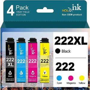 222xl remanufactured ink cartridge replacement for epson 222 ink cartridges 222xl for expression home xp-5200 workforce wf-2960 printer (black, cyan, magenta, yellow, 4 pack)