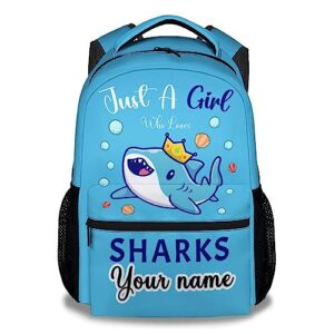coopasia personalized shark backpacks for boys girls, 16 inch cute backpack for school, blue adjustable straps, durable, lightweight, large capacity bookbag for kids