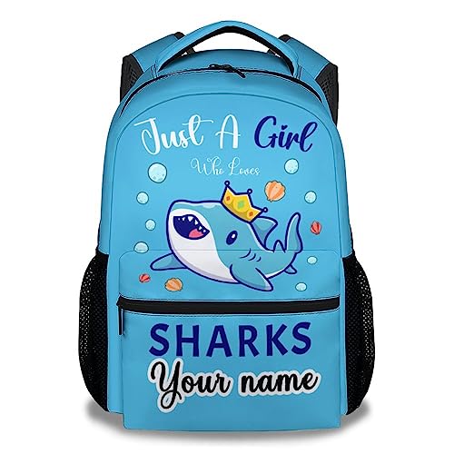 COOPASIA Personalized Shark Backpacks for Boys Girls, 16 Inch Cute Backpack for School, Blue Adjustable Straps, Durable, Lightweight, Large Capacity Bookbag for Kids