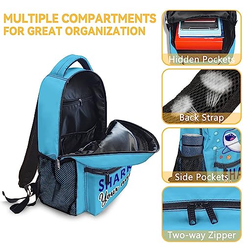 COOPASIA Personalized Shark Backpacks for Boys Girls, 16 Inch Cute Backpack for School, Blue Adjustable Straps, Durable, Lightweight, Large Capacity Bookbag for Kids