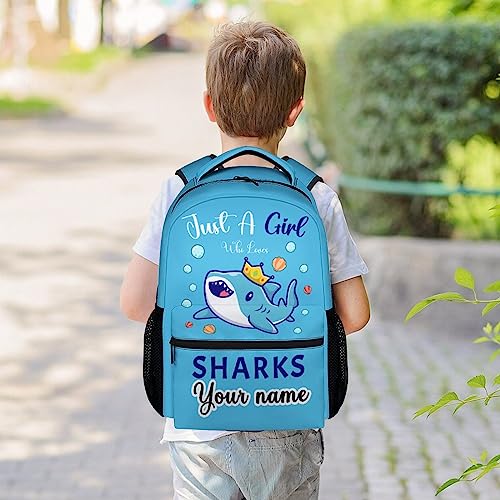 COOPASIA Personalized Shark Backpacks for Boys Girls, 16 Inch Cute Backpack for School, Blue Adjustable Straps, Durable, Lightweight, Large Capacity Bookbag for Kids