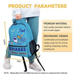 COOPASIA Personalized Shark Backpacks for Boys Girls, 16 Inch Cute Backpack for School, Blue Adjustable Straps, Durable, Lightweight, Large Capacity Bookbag for Kids