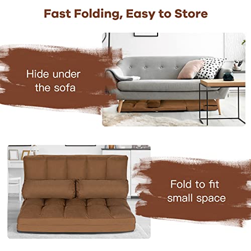 GOFLAME Convertible Floor Sofa, 6-Position Floor Couch with 2 Removable Pillows & Thick Sponge Cushion, Floor Cushion Couch, Load 330LBS, Adjustable Lazy Floor Sofa Bed for Living Room Bedroom (Brown)