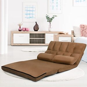 GOFLAME Convertible Floor Sofa, 6-Position Floor Couch with 2 Removable Pillows & Thick Sponge Cushion, Floor Cushion Couch, Load 330LBS, Adjustable Lazy Floor Sofa Bed for Living Room Bedroom (Brown)