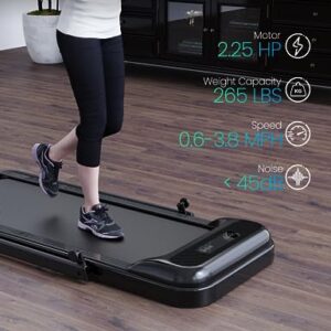 GARVEE 2-in-1 Treadmill, [2.25 HP] [0.6-6.2 MPH] for Running Walking, Folding Treadmill with Real-time Workout Data on LCD Display, Under Desk Treadmill for Apartment Office Home Workout- Black