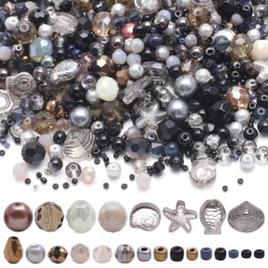 KINGSHINE 870pcs Assorted Crystal Jewelry Beads Drilled Gemstone Loose Beads Clear Crystal Glass Beads for Crafts Faceted Shiny Bead for Jewelry Making DIY Necklace Bracelet Earring Kit (Black Color)