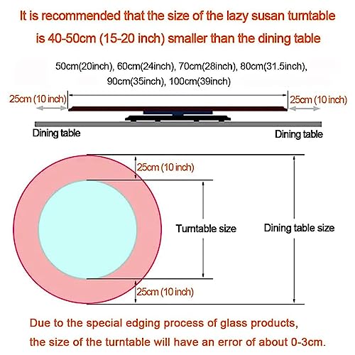 Yesbon Lazy Susan Glass Turntable, Large Tabletop Rotating Tray, Transparent Round Rotating Serving Plate eavy Duty Tempered Glass Serving Plate for Kitchen Dining Table,80cm